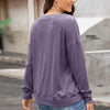 Round Neck Button Long Sleeve Casual Pullover Sweater Loose Top Women