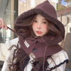 Korean Balaclava Hat Female Winter Warm Hat Scarf One Couple Earflaps Woolen Knitted Hat