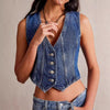 Women&#39;s Fashionable Casual V-neck Denim Top