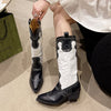 Retro Pointed-toe Western Women&#39;s V Cut Embroidered Knight Chunky Heel High-top Denim Long Boots