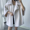 Women&#39;s Mid-length Loose Batwing Sleeve Lamb Fur Coat