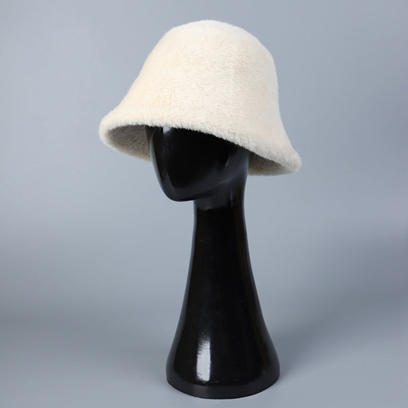 Imitation Mink Bucket Hat Women's Winter Warm And Small Face