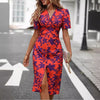 European And American Women&#39;s Clothing Printed V-neck Dress