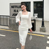 Woman Square-neck Lantern Bubble Long Sleeve Dress