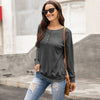 Round Neck Button Long Sleeve Casual Pullover Sweater Loose Top Women